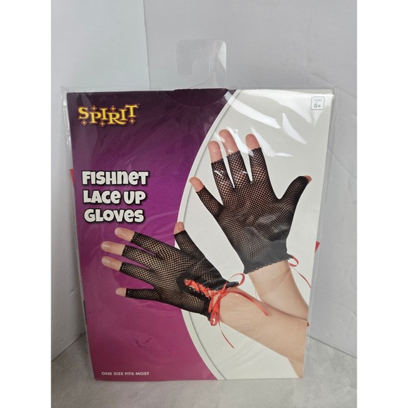 Spirit Halloween Fishnet Lace Up‎ Gloves Black Red One Size Fits Most - Picture 1 of 10